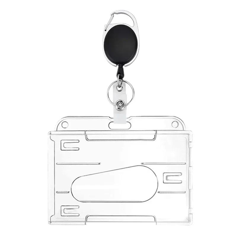 

Transparent Double Cards Slots ID Tag Badge Holder with Badge Reel 2 Cards Storage Organizer Employee Pass Work Card Case Sleeve