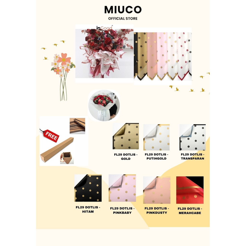 

MIUCO - (5 LEMBAR) - FL29 DOTLIS Kertas Bunga Paper Buket Motif Polkadot List Transparan Florist Kado Cellophane