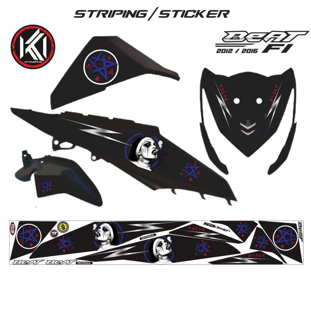 STIKER KEREN STRIPING STICKER MOTOR HONDA BEAT F1 TAHUN 2012 2014 MOTIP SIMPLE