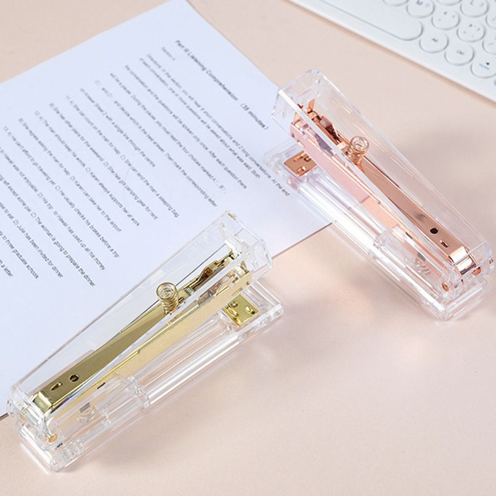

Durable Manual Transparent Stapler Bookbinding Tool Rose Gold Paper Stapler Simple Lightweight Book Binding Machines Student