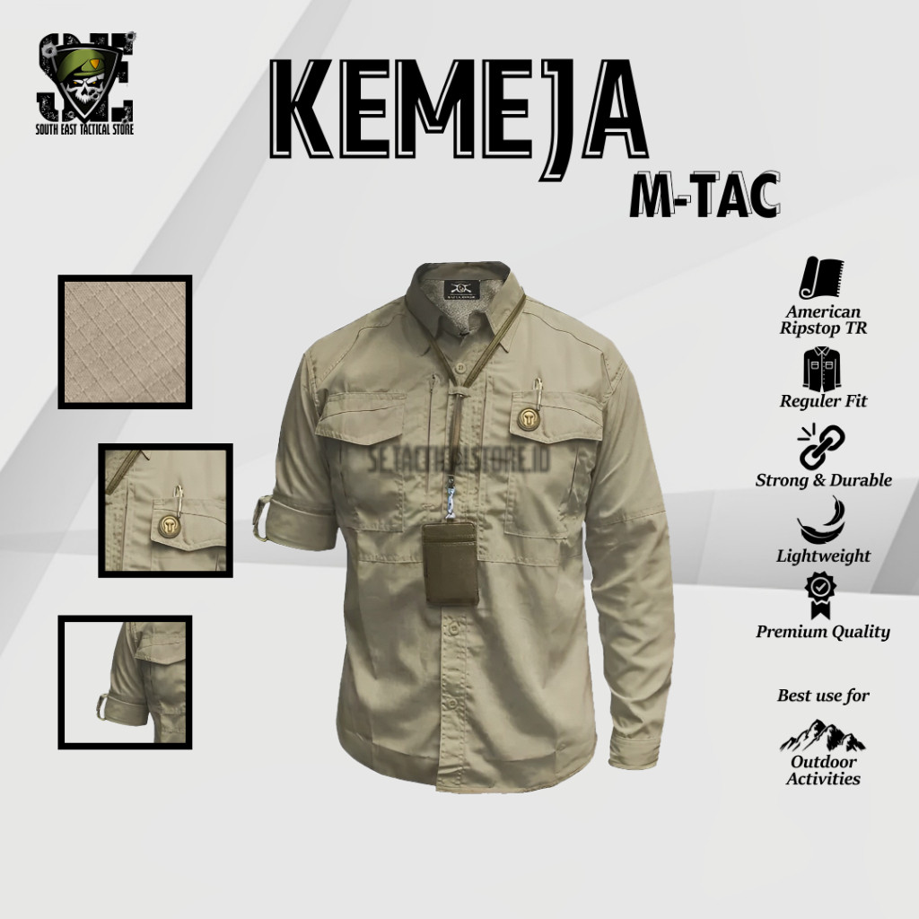 Kemeja Outdoor Tactical Lengan Panjang Model M-Tac Bahan American Ripstop Pakaian Dinas Lapangan Tek
