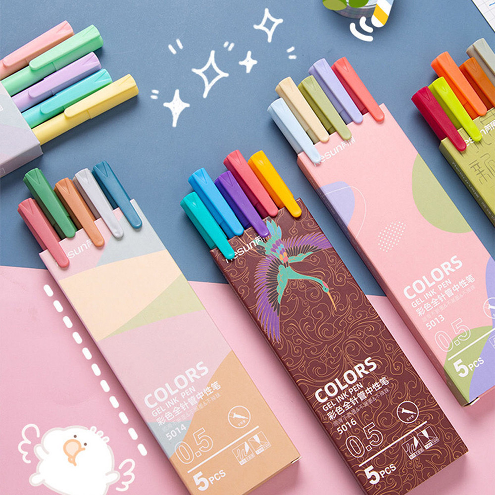 

【Dotding】5 buah/kotak pena gel warna kawaii retro set 0.5mm ujung pena bolpoin halus pena tulis perlengkapan kantor sekolah siswa alat tulis A603