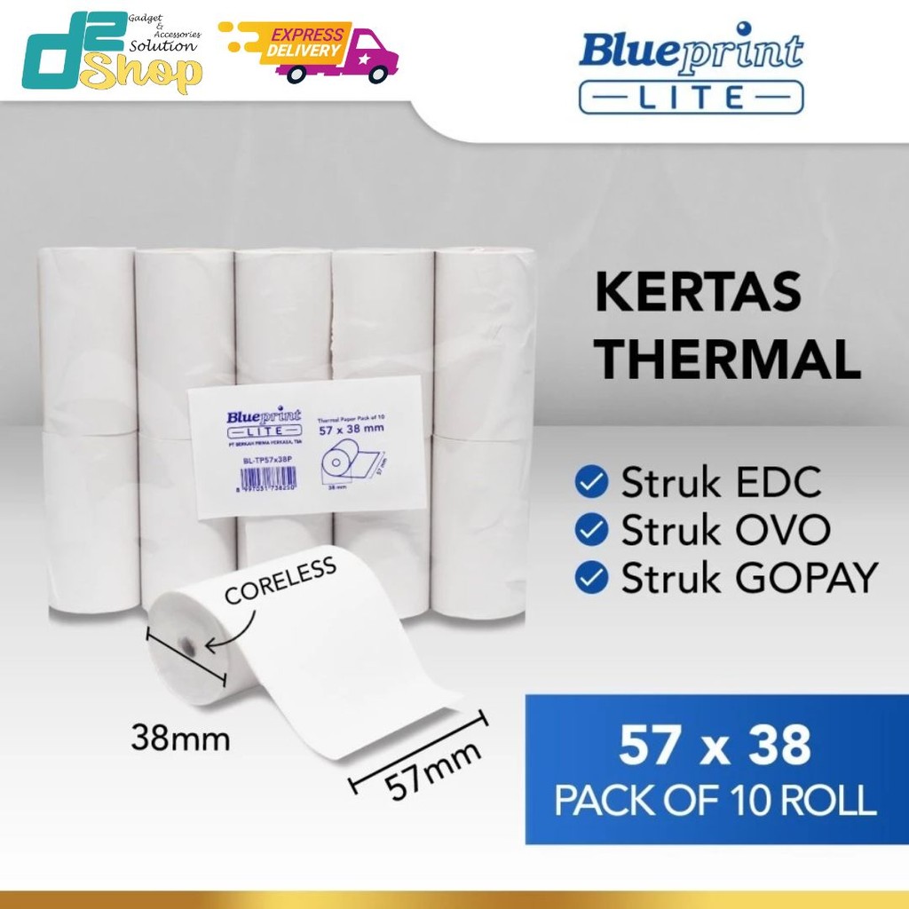 

[ D2shop ] 57x38 BluePrint Kertas Thermal BP-Lite Coreless