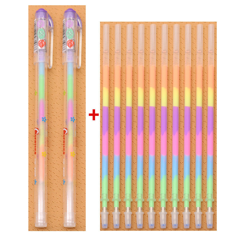 

10 Refills + 2 Pen Sets 6 Colors Rainbow Gel Pen School Office Supplies Graffiti Mark Stationery Children Learning Stationery