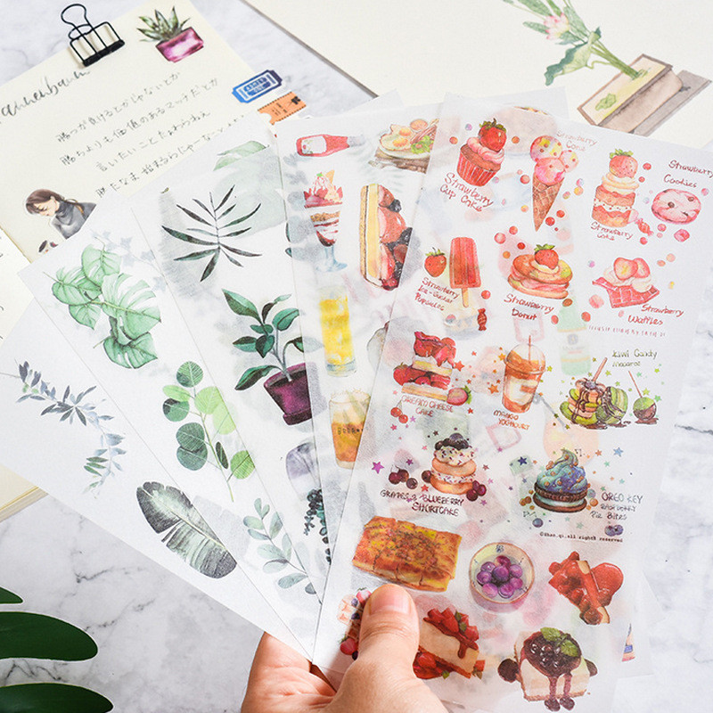 

3 Sheets/set Cute Scrapbook Washi Stickers Green Botanical Food Stickers Student Diary Decoration DIY Children Stationery Gift