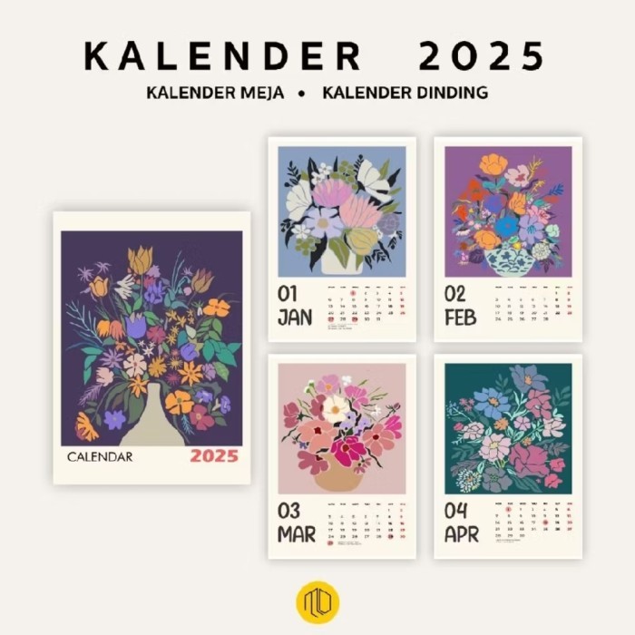 

ANDM Kalender 2025 Dinding Meja Spiral Flowers Aesthetic - Dinding