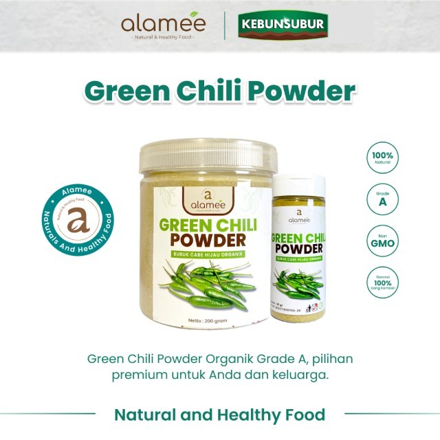 

ALAMEE Bubuk Cabe Hijau Green Chili Seasoning Powder Bumbu Masakan Dapur Murni Tampa Campuran 200gr kebunsurbur