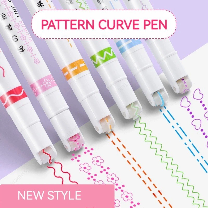

6Pcs/Set Flower Line Shape Highlighter Pen Roller Tip Curve Liner Marker Kawaii Korean Stationery School Office Supplies Gifts