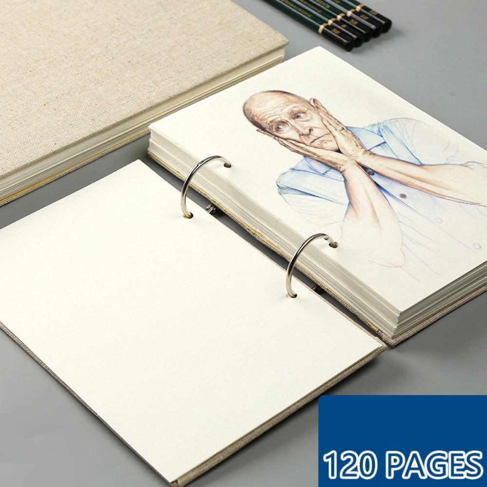 

1pc Retro Spiral Sketchbook Linen Hardcover 120 Pages 160GSM Refillable Notebook for Art Drawing Stationery School Supplies