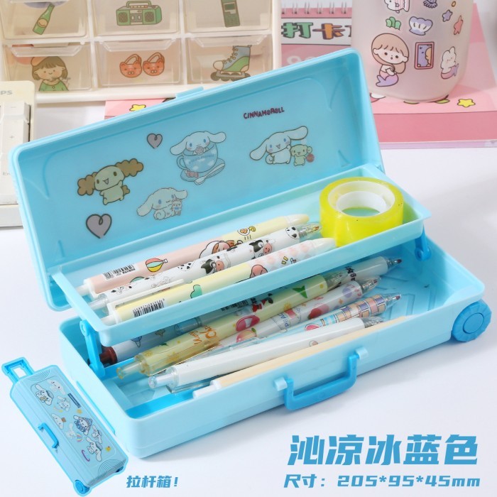 

[NEW] Tempat Pensil Trolley Dua Tingkat Sanrio Cinnamoroll Biru Kuromi Ungu Melody Pink Bear Kuning Karakter Lucu Kotak Pensil Alat Tulis Troli Dua Lapis Roda Dengan Sticker Stiker - Cinnamoroll