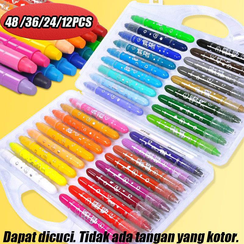 

【LEMLINGER】Tongkat Cat Minyak Larut Air Tongkat Cat Minyak Anak-anak Yang Dapat Dicuci Tanpa Noda Set Krayon Putar Set Krayon Warna Menyilaukan
