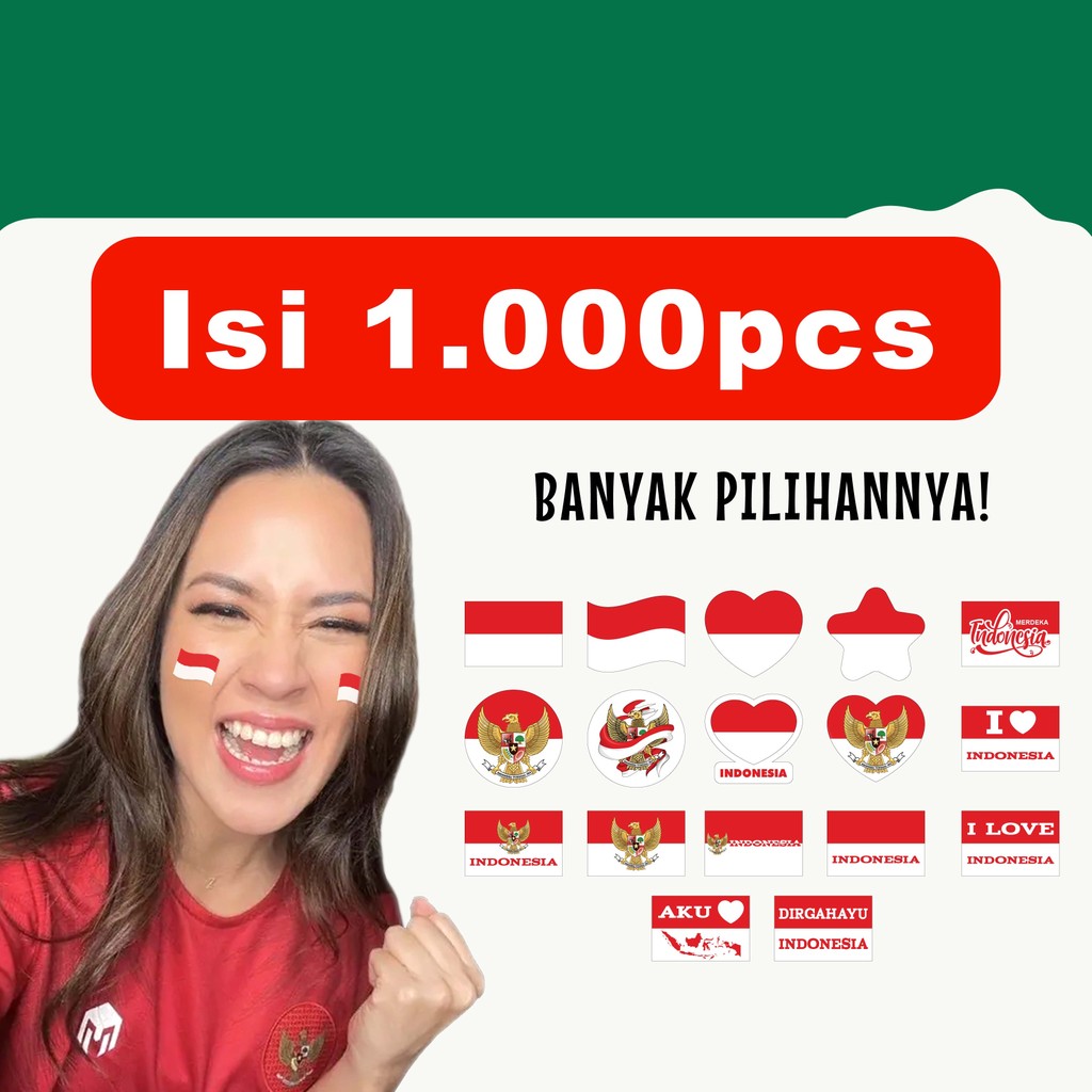 

RK Sticker Bendera Pipi INDONESIA isi 1.000pcs Kemerdekaan 17 Agustus Agustusan Desain Nasionalis,