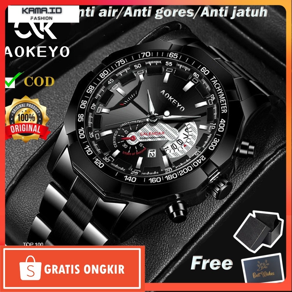 Jam Kekinian / Aokeyo S001 Jam Tangan Pria Anti Air Original Luxury Stainless Steel（Free BOX+Kartu）