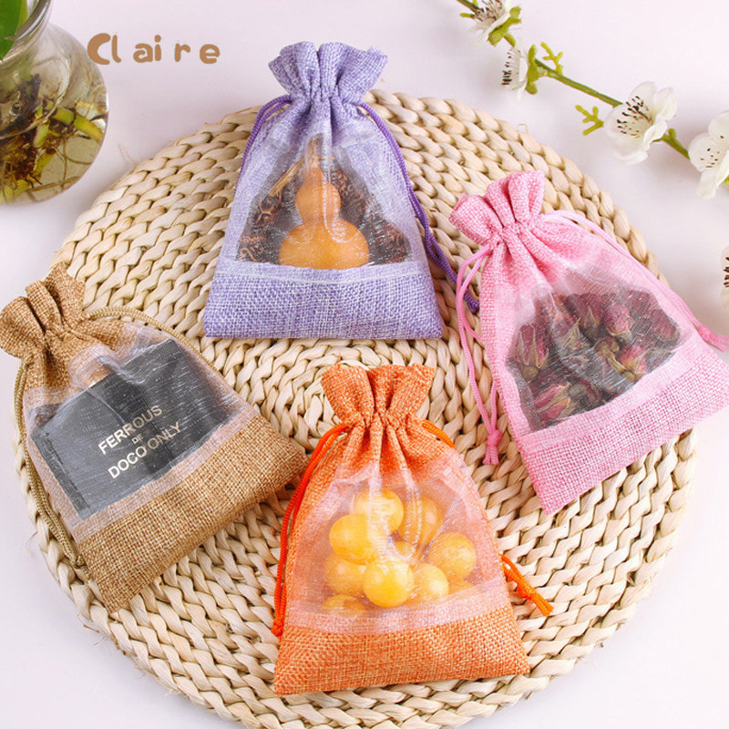 Kantong serut pouch/ serut drawstring pouch bahan linen regency tebal banyak warna/ tas bunga/ Kanto