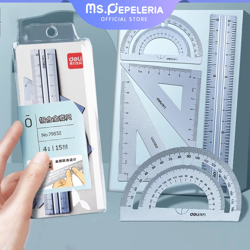 

PENGARIS RULER ALUMUNIUM 1 SET 4 MODEL GEOMETRY DRAWING/RULER ALUMUNIUM GEOMETRY DRAWING -DELI -Ms.Pepeleria