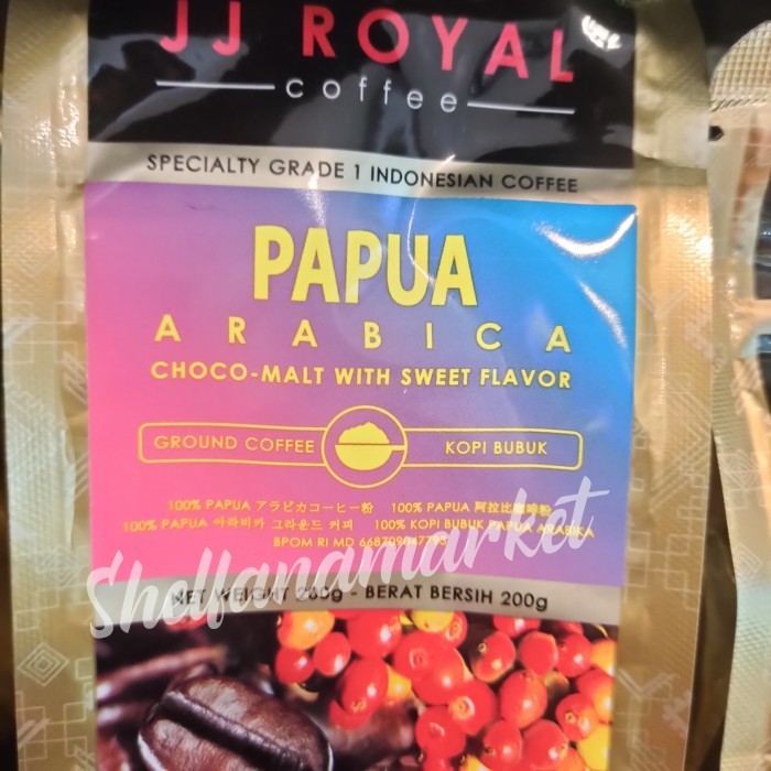 

JJ Royal Coffee Papua Arabica Coffee Ground Kopi Bubuk 200gr