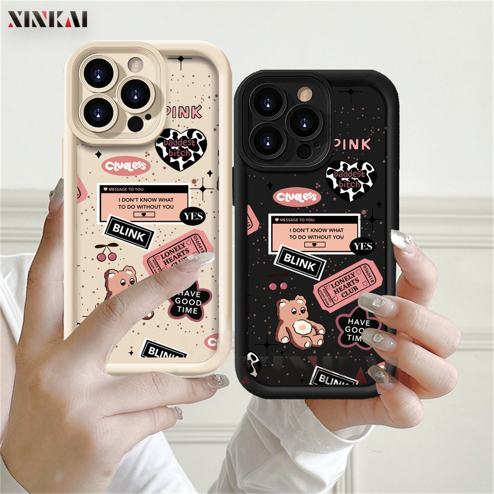 Casing hp Infinix Smart 8 Hot 40i Hot 30i Smart 7 Hot 11 Play 12 Note 12 G96  SPARK GO 2024 Note 30 20S Play 9 Play Hot 10 Play Smart 5 Smart 6  Pink Label Bear Camera Protection Shockproof Silikon Soft case XINKAI