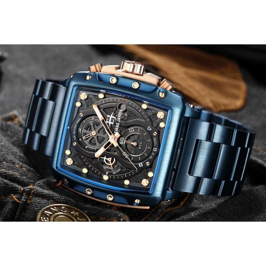 Jam tangan Pria Evans Jayden 9550 rantai Chronograph 10ATM