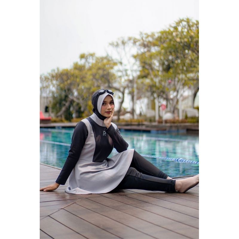 Baju Renang Wanita Muslim muslimah Hijab Jumpsuit Remaja Dewasa Swimwear Panjang Size Standart dan Big Size Jumbo Syari Merk Rocella Kode AYUKA