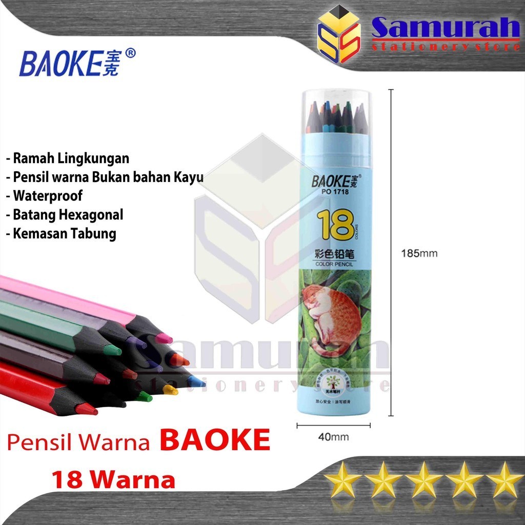 

Pensil Warna Baoke 18 Warna Kemasan Tabung / No Wood Colour Pencil Hexagonal 18 Colors Waterproof