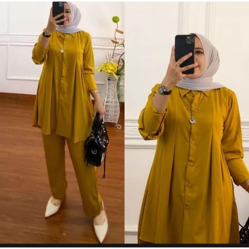 SETELAN BAJU MUSLIMAH LONG TUNIK // SETELAN KEMEJA LONG TUNIK TERBARU