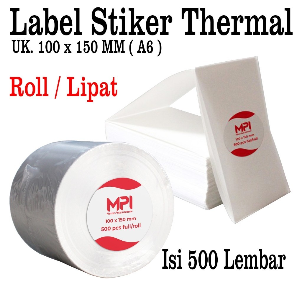 

Kertas Label Stiker Thermal ( A6 ) 100 x 150 mm / Kertas Label Barcode MPI 10 x 15 cm - Isi 500 lembar / Kertas Print Thermal - Master Pack Indonesia Bandung