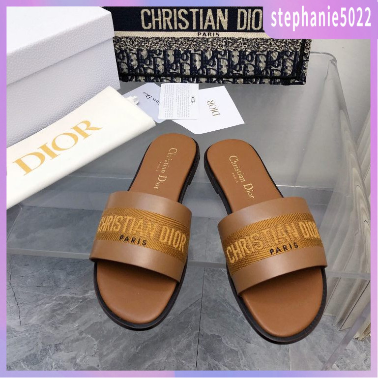 2024 New Dior Women's Shoes CD Letter Embroidered Logo Flat Bottom Color Block Slippers