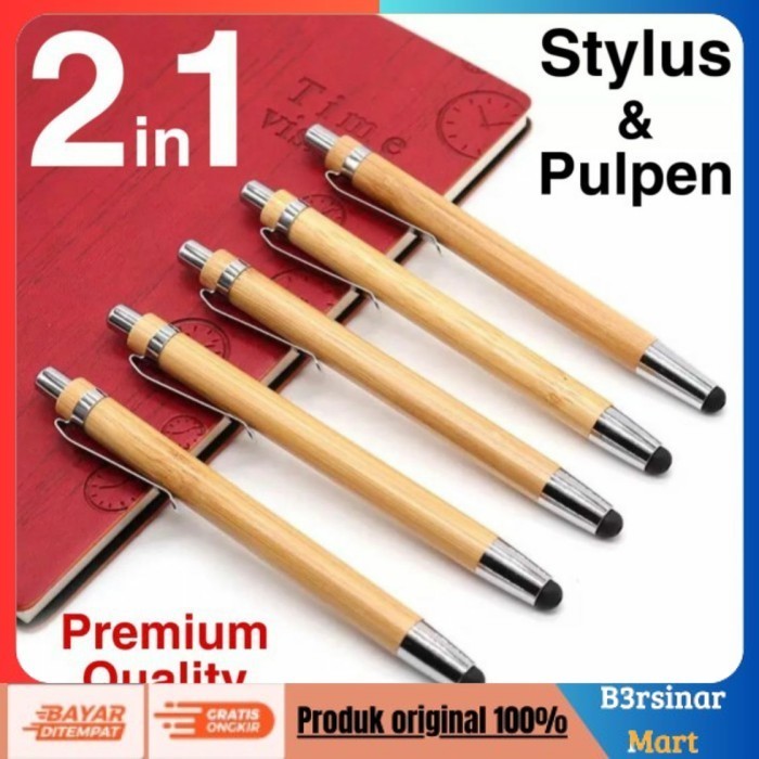

[[KUALITAS TERBAIK]] STYLUS BALLPOINT PEN 2in1 Bamboo Wood Wooden Pulpen Motif Bambu COD
