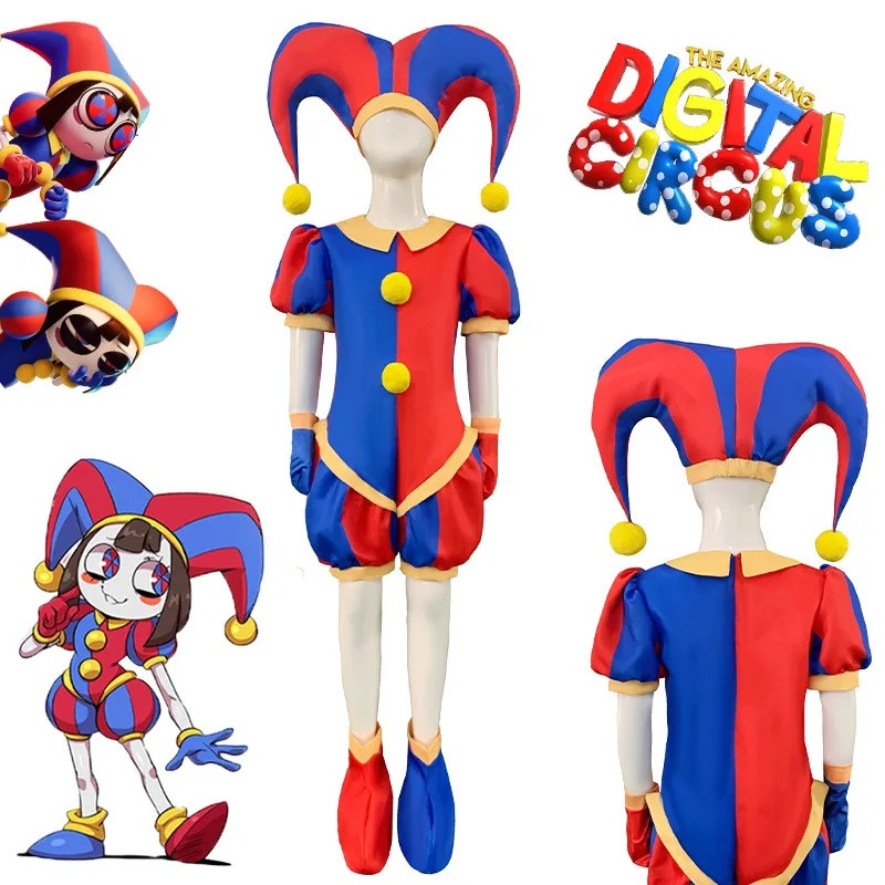 The Amazing Digital Circus Pomni Cosplay Costume Uniform Jumpsuit Hat Bodysuit Human for Adult Kids 