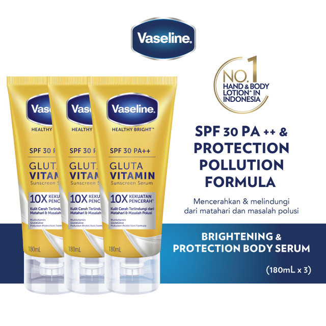 Vaseline Healthy Bright BODY LOTION Perlindungan Kulit SPF 30 PA++ Body Serum 180ml x3