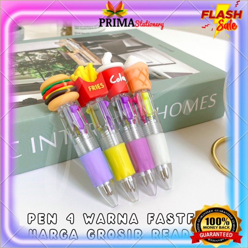 

Pen / Pulpen / Bolpoin Cetek 4 in 1 Warna Mini Lucu Fast Food Burger Cola French Fries Kentang Ice Cream Cone Harga Grosir Ready COD