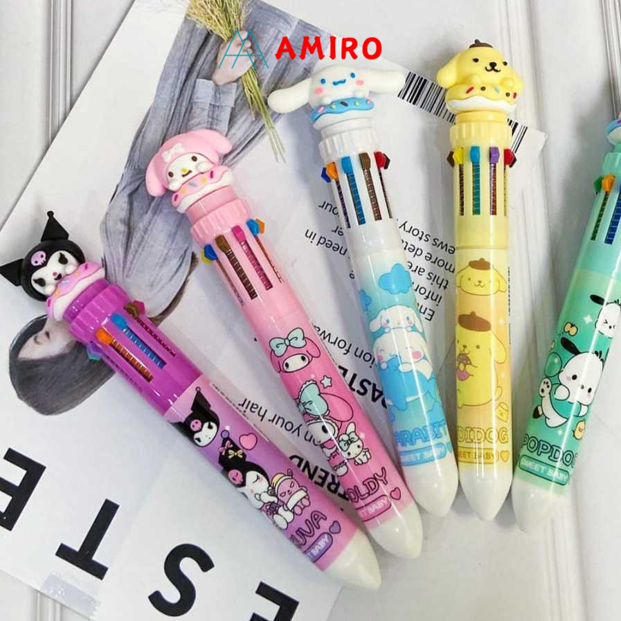 Pulpen 10 Warna Karakter Sanrio Dino kepala Unicorn Pena Ballpoint