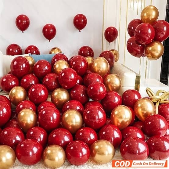 Paket Balon Latex Imlek doff Retro Merah Maroon / Merah Cabe Gold 12 inch