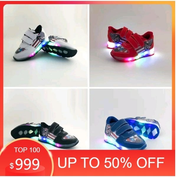 NEW - Sepatu Captain America LED Nyala Anak Laki-laki Keren Sepatu Sekolah TK SD Paud Sepatu Anak Co