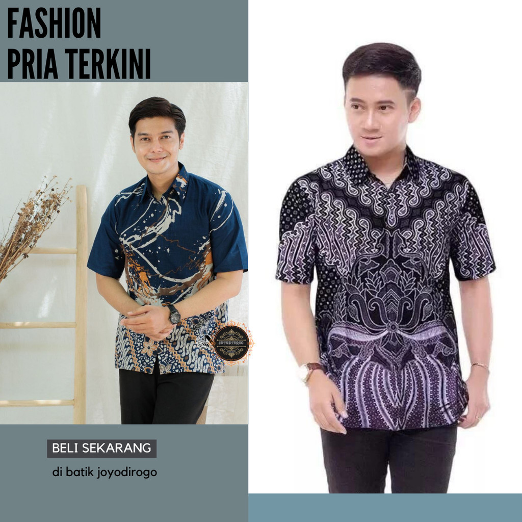 Hem Batik Pria Lengan Pendek - Baju Batik - Batik Pria Bordir sogan HRB026 BATIKAF SIZE M L XL XXL