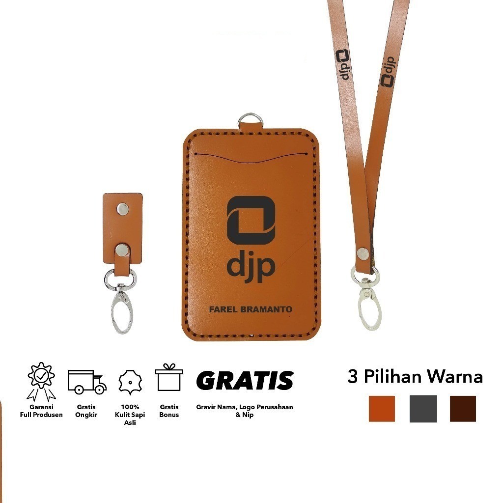 

Nametag Kulit Asli ID Card Holder Free Custom