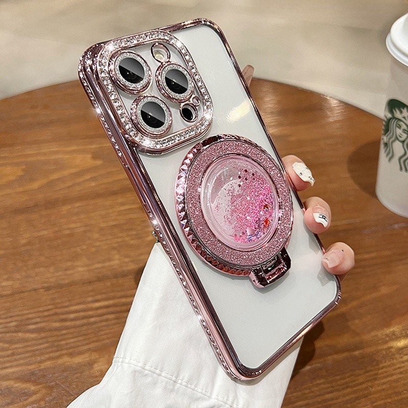 Case iphone 15 14 13 12 11 pro max 15plus premium Mewah plating Berlapis Glitter Bracket Diamond-set