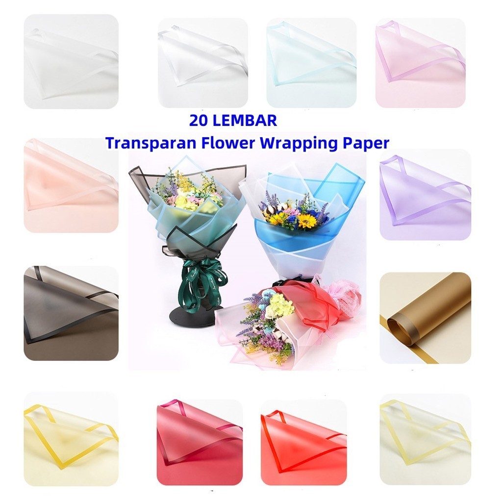 

20 LEMBAR Flower Wrapping Paper Transparan List Kertas Buket Bunga Korea Cellophane