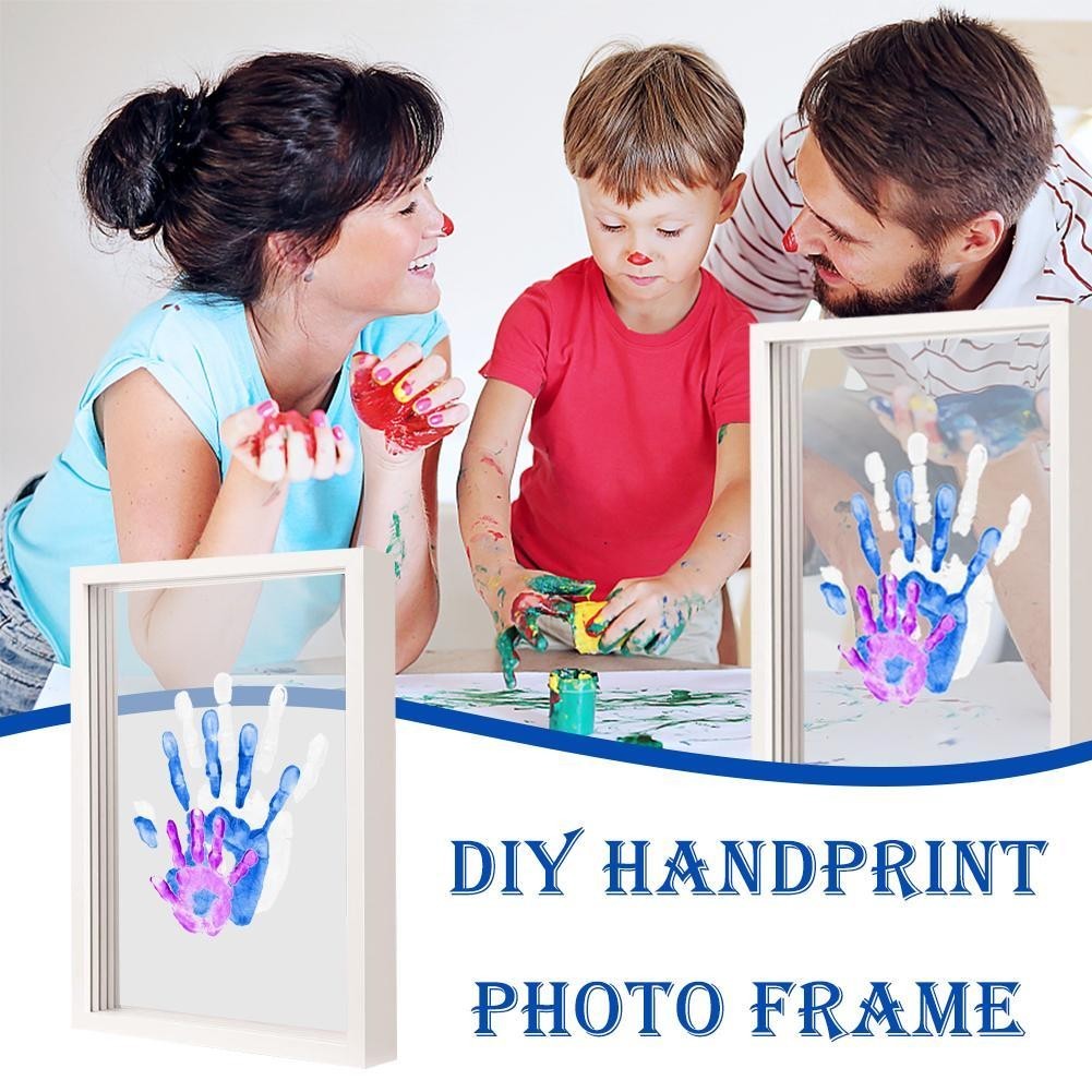 

Family Handprint Kit DIY Craft Keepsake Wooden Frame Transparent Sheets With 6 Colors of Pigments, Brushe and Eraser