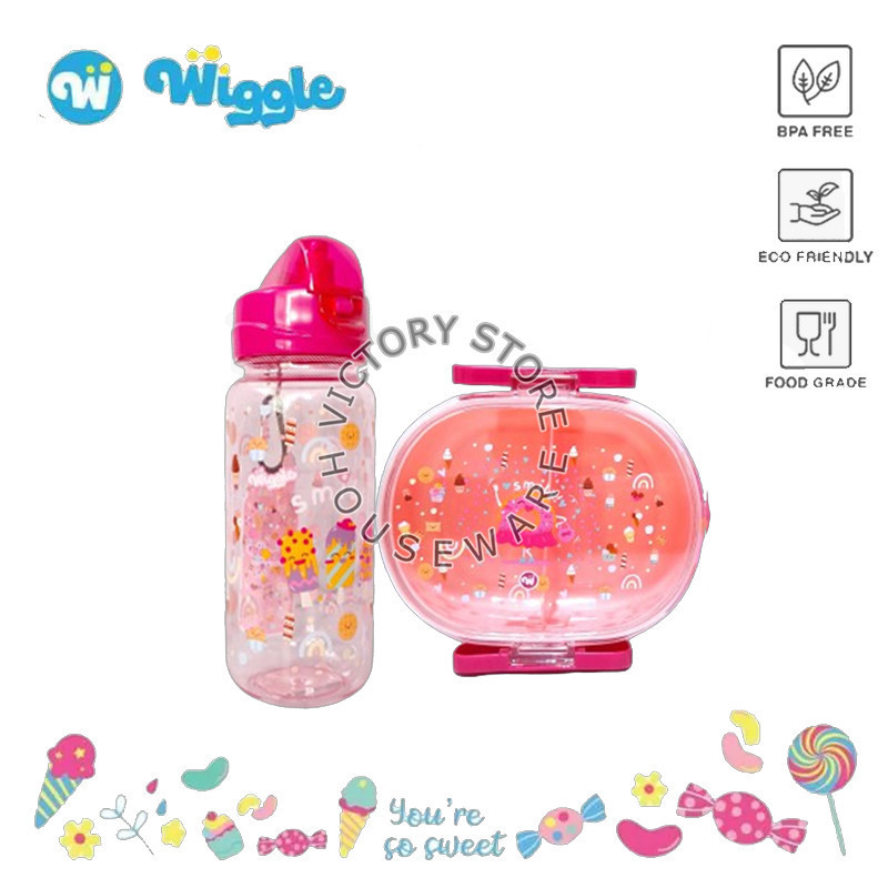 WIGGLE Kotak Makan Set School Wiggle Kotak Bekal 600ml & Botol Air 670ml