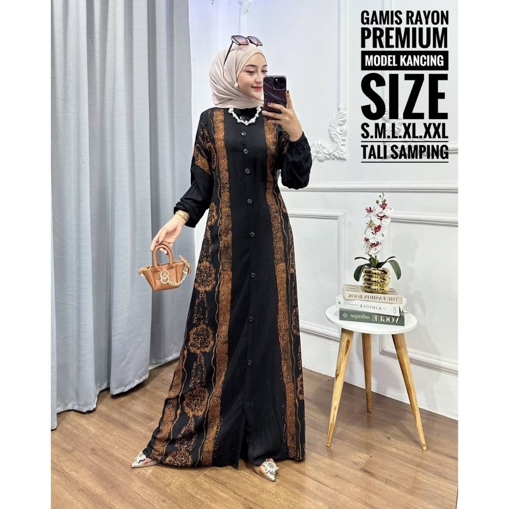 Gamis Rayon Twill Premium Batik Usman Terbaru Busui Jumbo Model Kancing - Motif Madona