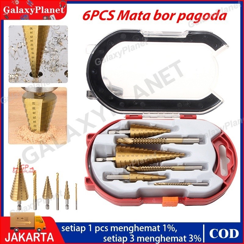 Mata bor pagoda haston/Mata Bor Pagoda Spiral Besi Kuningan Kayu Plastik Step Drill Tingkat Payung C