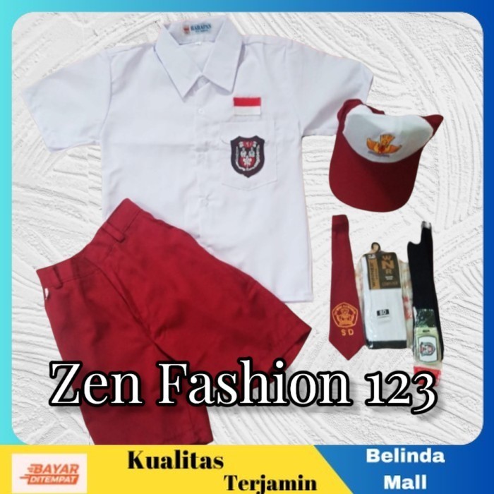 

⭐COD⭐ MURAH Seragam SD Merah Putih Laki Celana Pendek Baju Pendek topi merahputih, 6 tahun