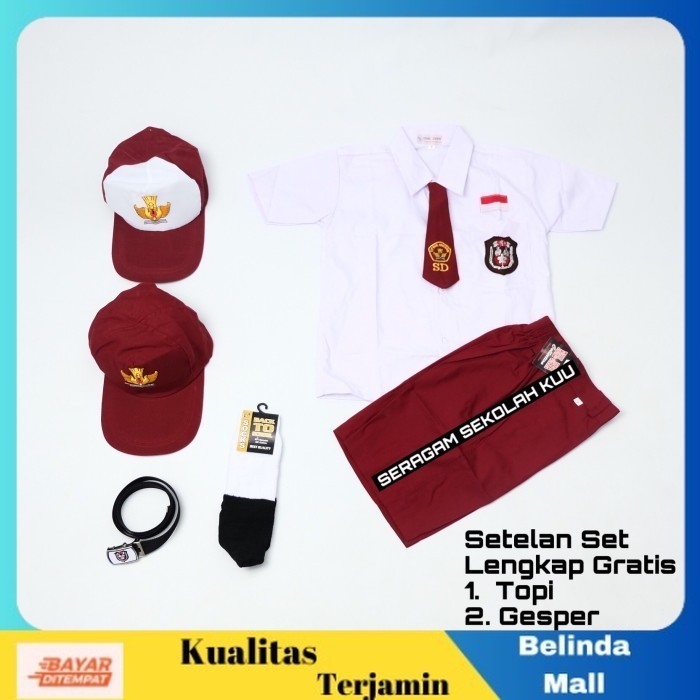 

⭐COD⭐ DISKON Setelan Super Lengkap Seragam Sekolah SD Pendek Cowok Topi Merah, KELAS 1