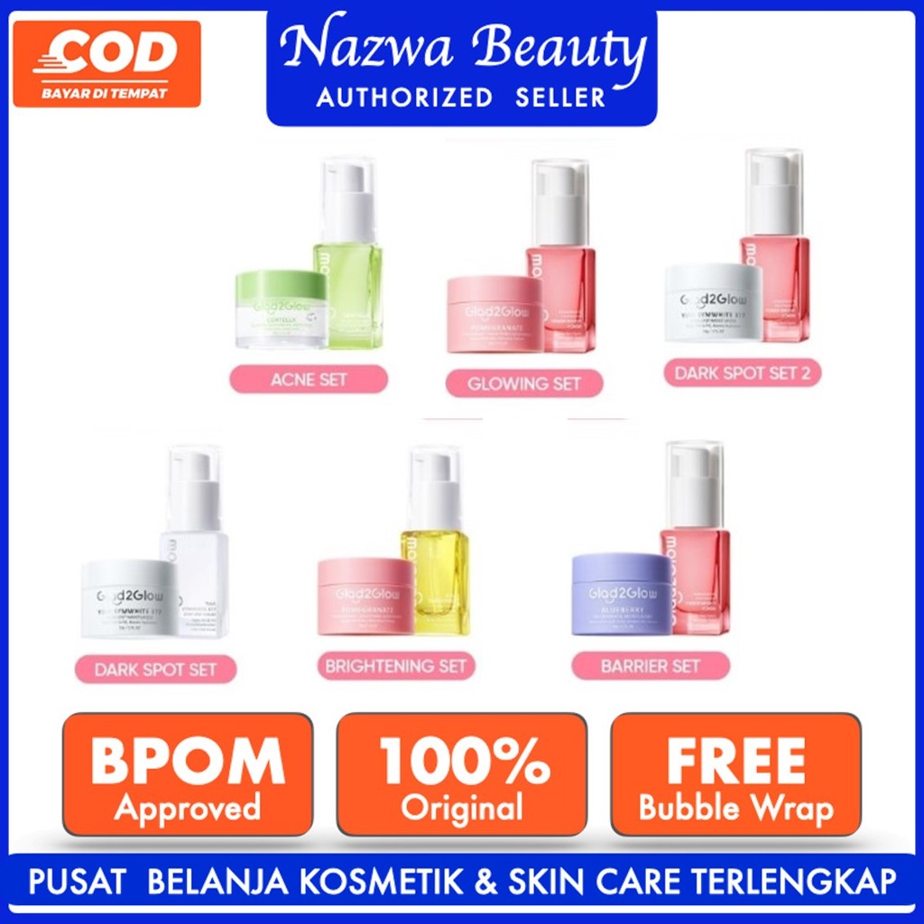 NB Paket 2in1Glad2Glow Paket 2pcs bundle Skincare Paket Moisturizer+Serum Glowing Anti-acne Dark spo