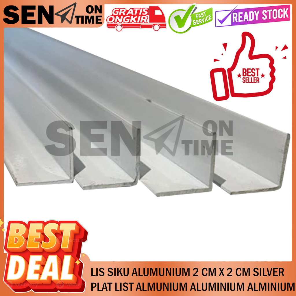 Siku Lis Aluminium Almunium Alminium 2 cm x 2 cm List Lemari Etalase Rak Silver Kanal Ch Kanopi Siku