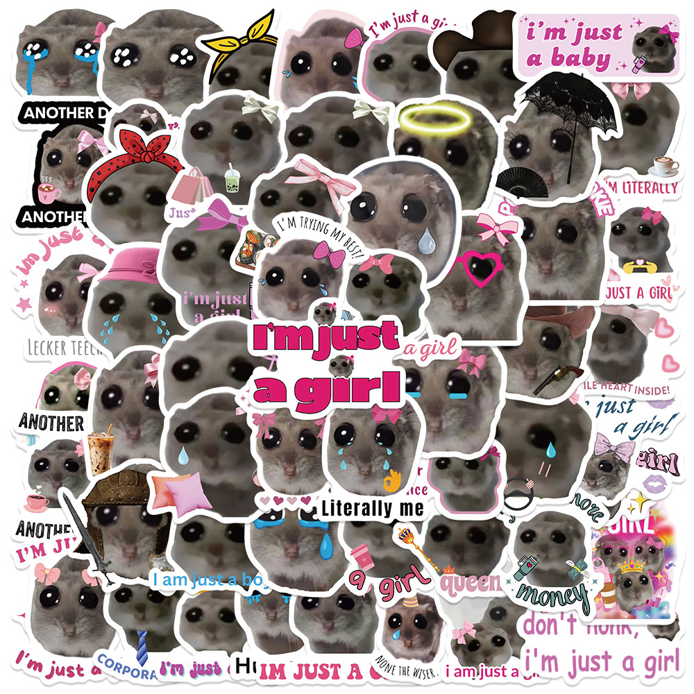 

56pcs Funny Cute Animal Sad Hamster Meme Stickers Pet Water Bottle Sticker Luggage Laptop Guitar Diary Waterproof Vinyl Decals