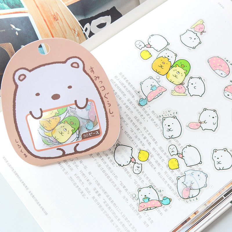 

50 Pcs/pack Kawaii Stickers DIY Cute Cartoon PVC Stickers Lovely Cat Bear Sticker For Diary Decoration Korean Stationery