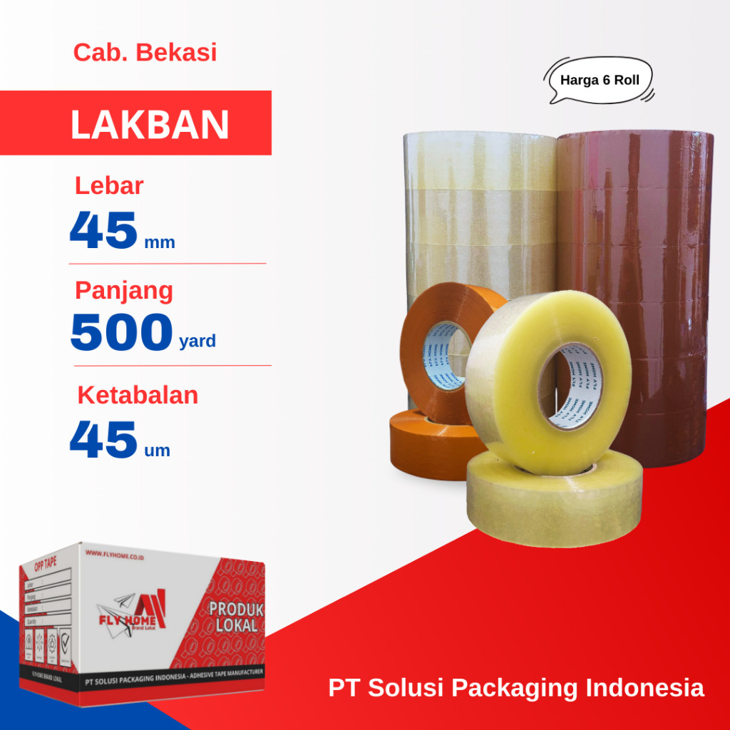 

FLYHOME 6Roll Lakban Bening Coklat 45x500Y 2inci 475METER 500Yard