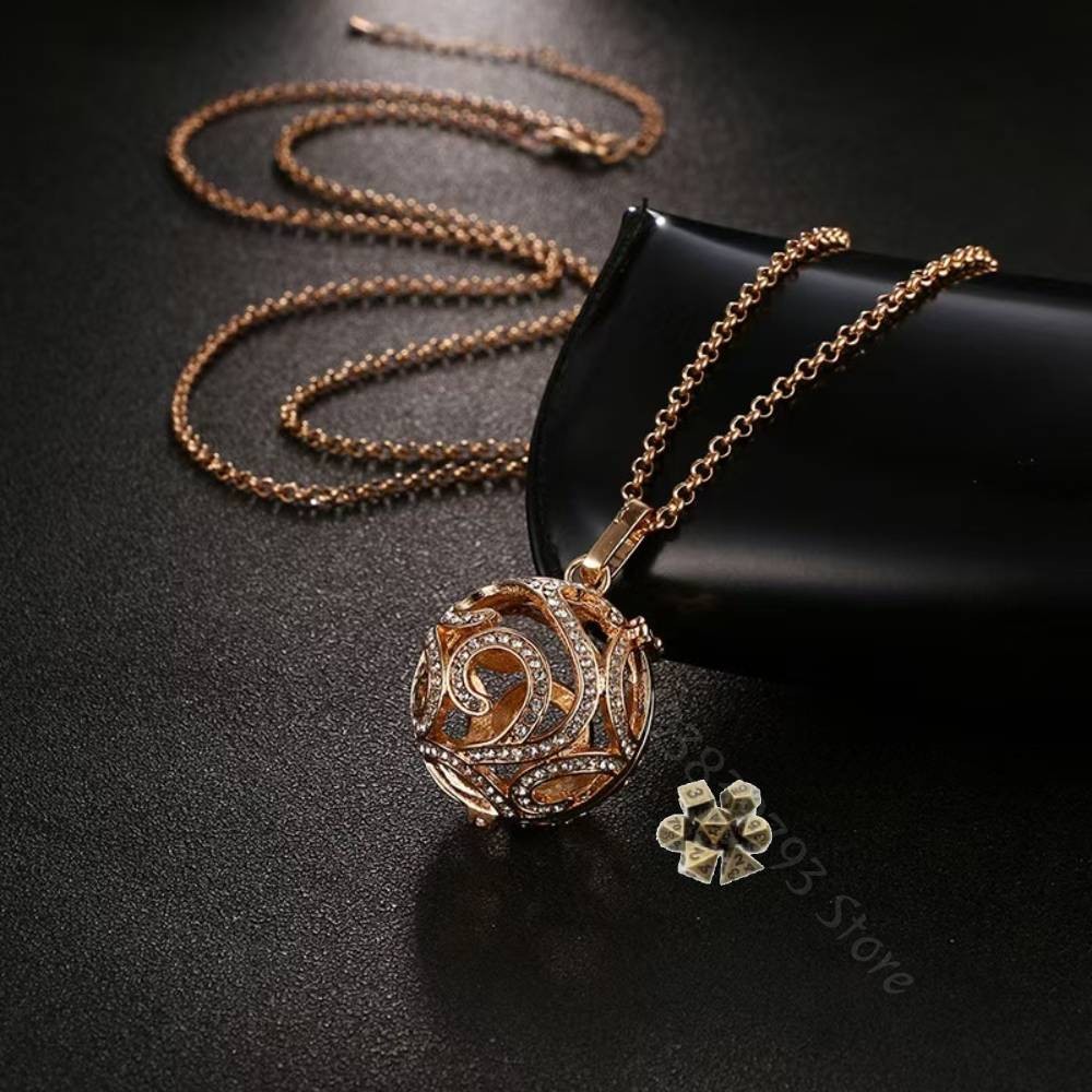 Metal Dice Necklace Pendant Metal Birdcage box with 7pcs Mini Metal DND Dice Set Polyhedral Metal Di